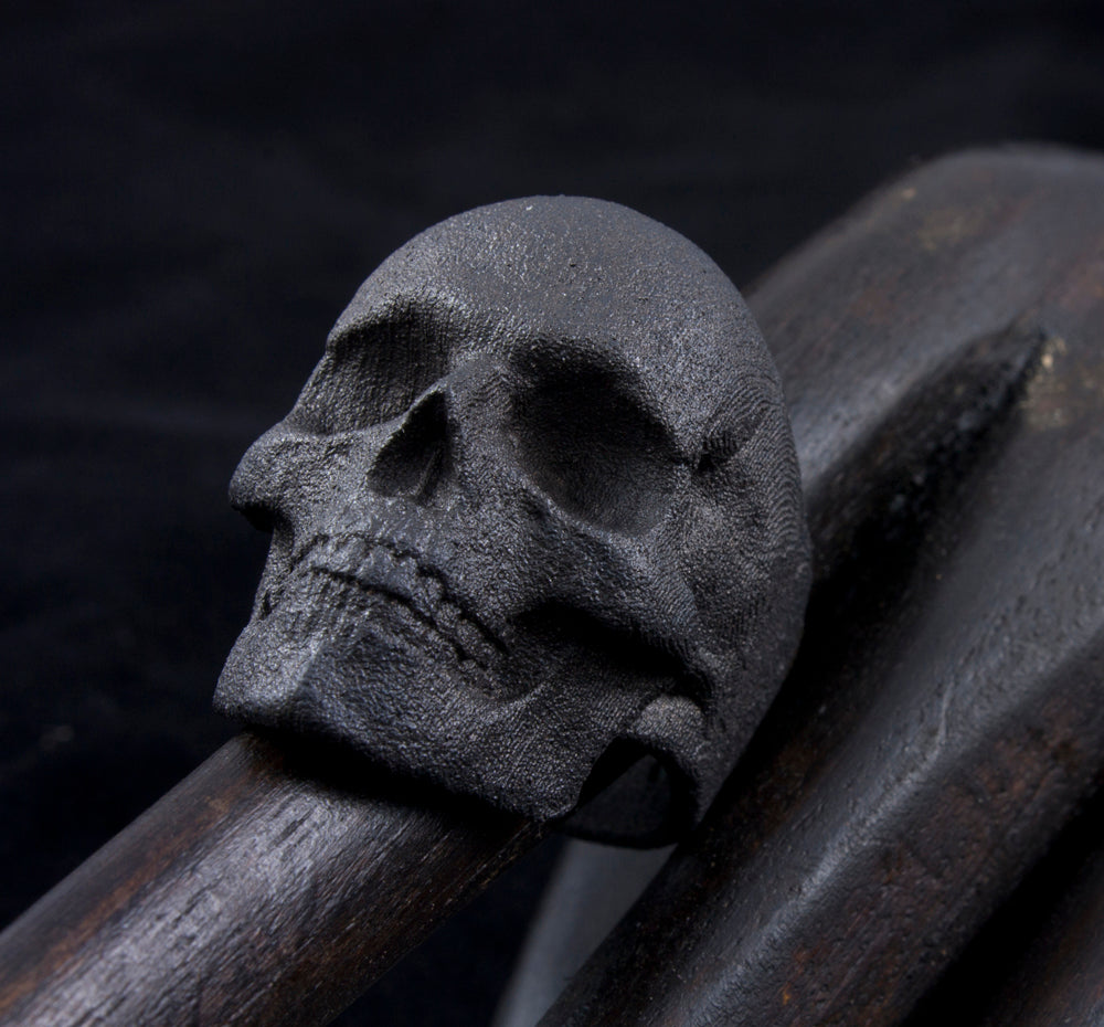 Blackened Steel Yorick Memento Mori Full Skull Ring