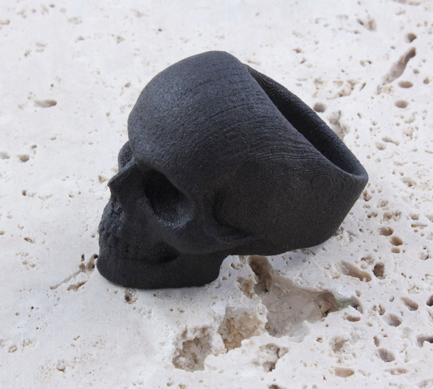 Blackened Steel Yorick Memento Mori Full Skull Ring