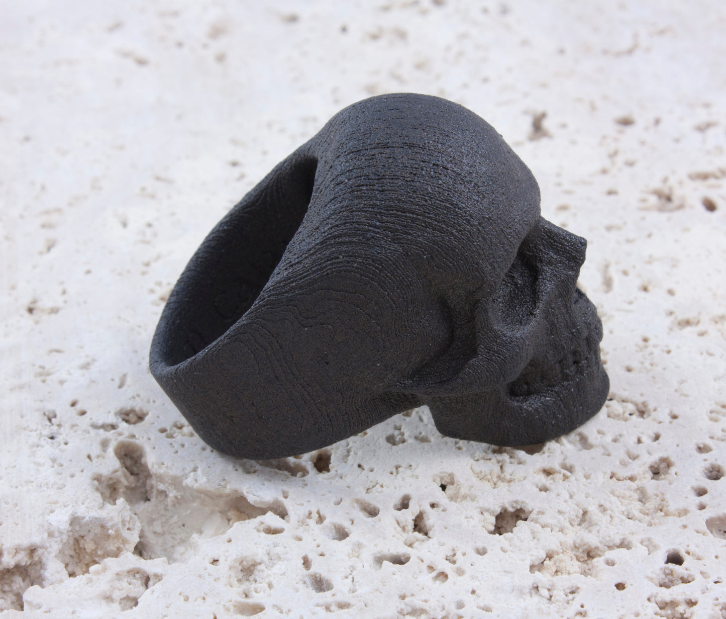 Blackened Steel Yorick Memento Mori Full Skull Ring