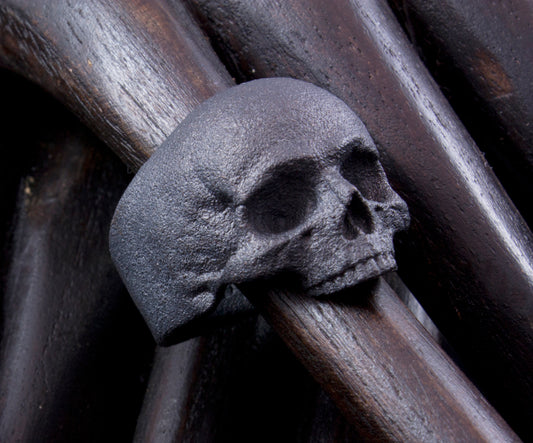 Blackened Steel Yorick Memento Mori Skull Ring