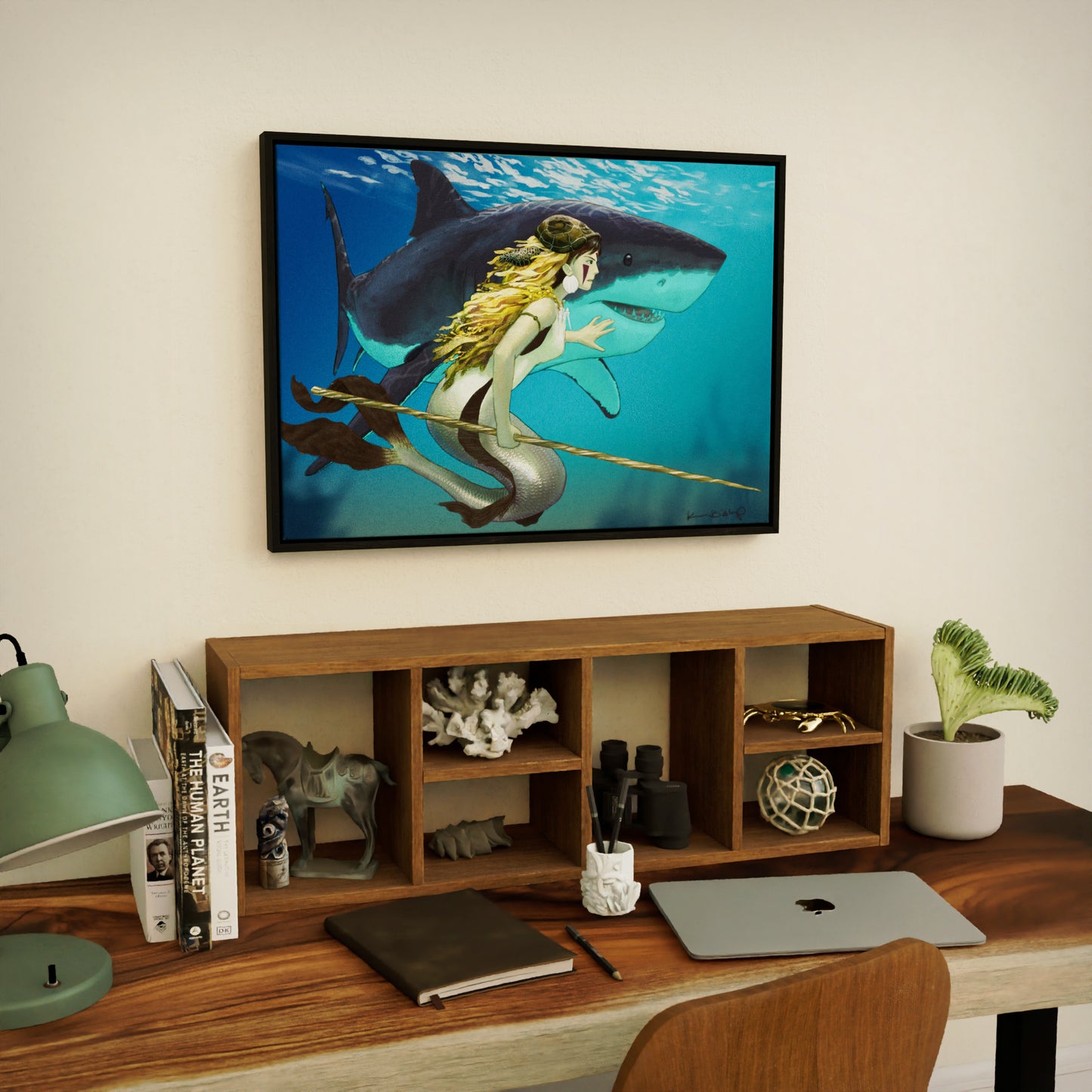 if mononoke was a mermaid black framed canvas print 20X28