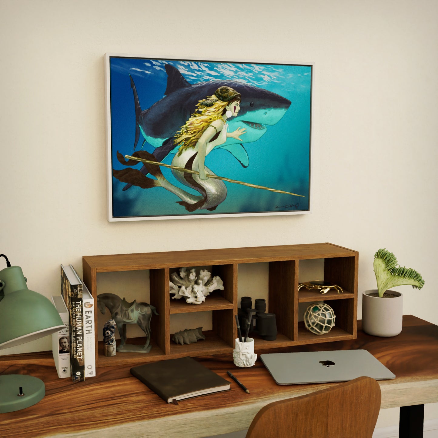 if mononoke was a mermaid white framed canvas print 20X28