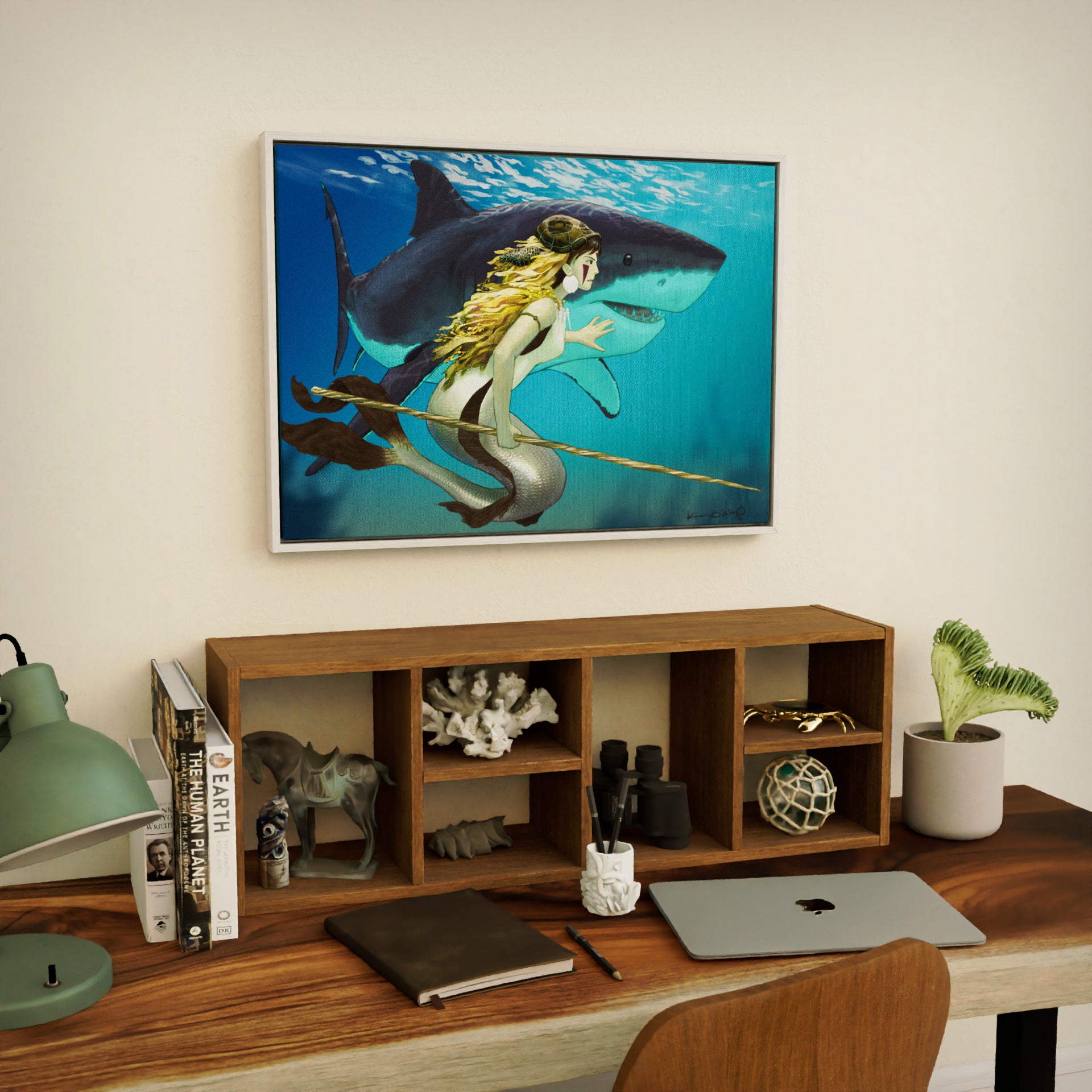 if mononoke was a mermaid white framed canvas print 20X28